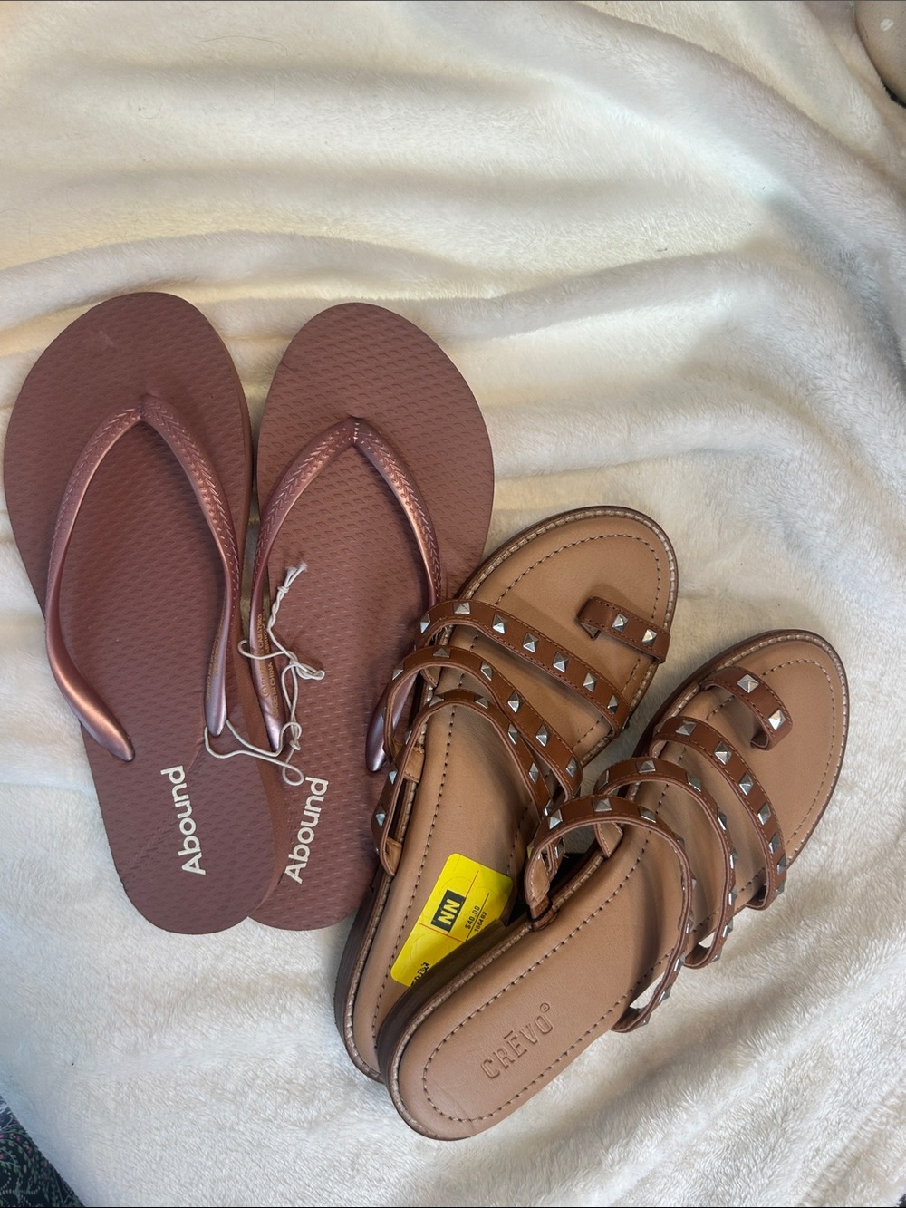 Crevo Women's Tan Studded Strappy Slide Sandals and Abound strap sandal